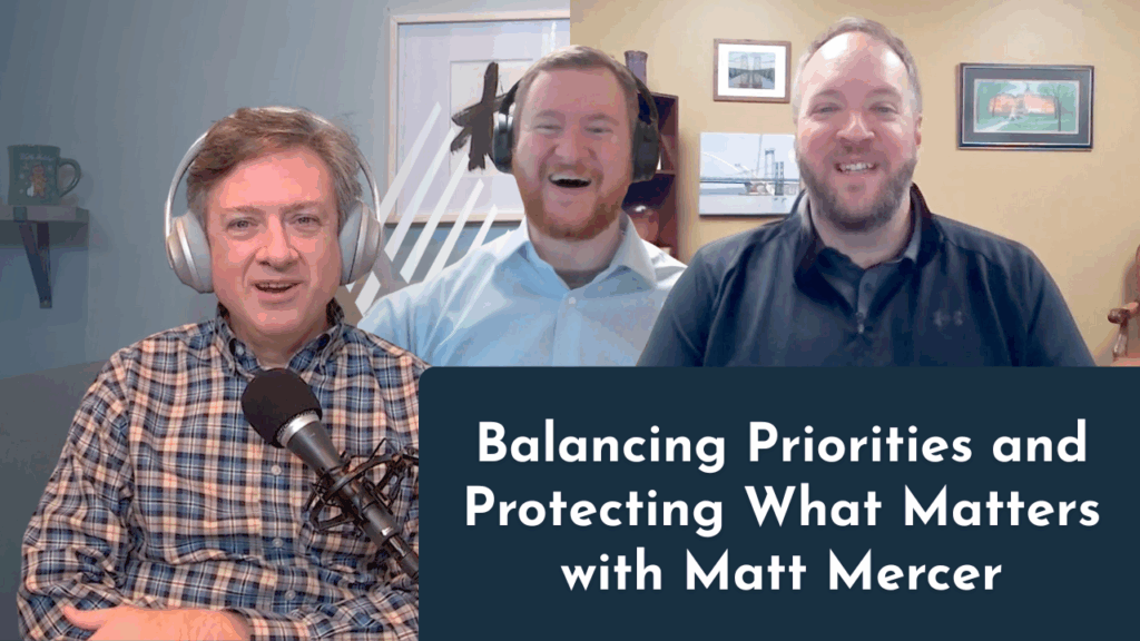 Living beyond the numbers podcast thumbnail of host Jude, co-host Caleb, and guest, Matt Mercer for episode 8 of the podcast.